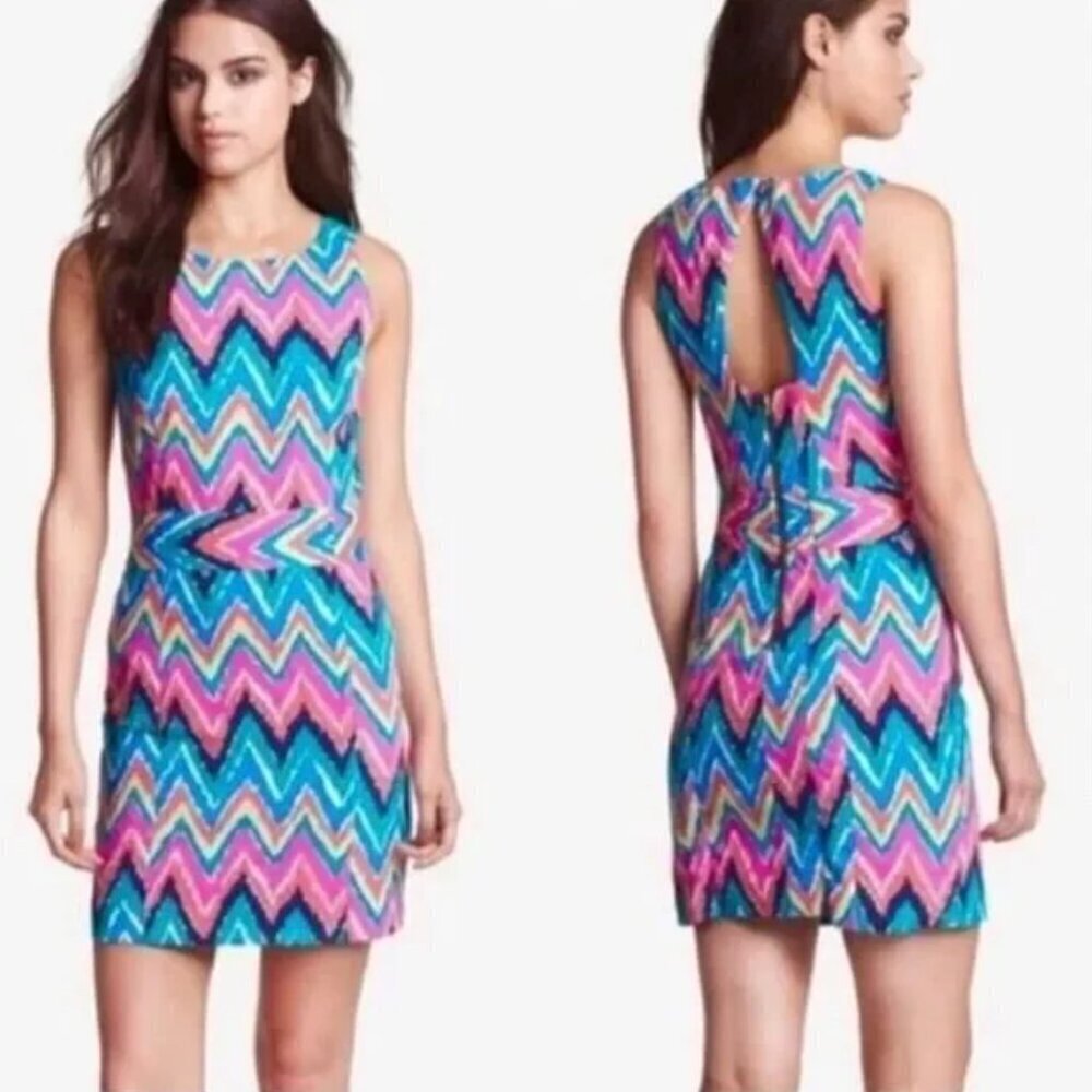 Lilly Pulitzer Sherlyn Chevron Print Dress Sleeveless Open Back Size 4 Women's